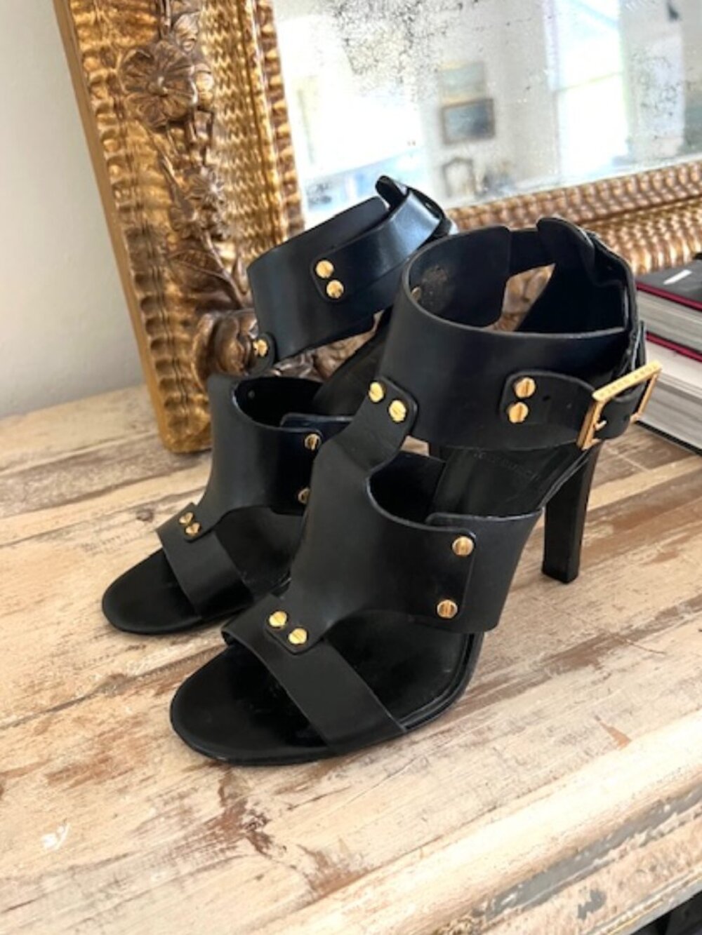Tory Burch Black Heeled Studded Sandals, Size 7